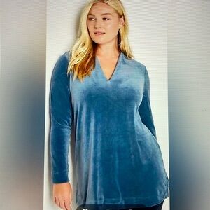 J Jill Pure Jill V-Neck Velour Pullover Tunic Top Size Medium